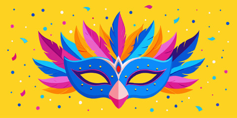 Vibrant Carnival Mask with Colorful Feathers and Mardi Gras Decoration in Festive Atmosphere © Najmul Design Hub