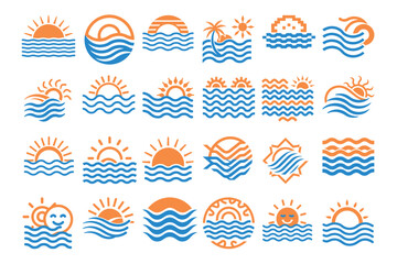 Coastal Dreams sun and wave logo illustration on white background 