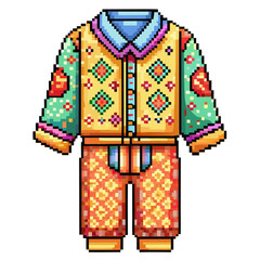 Colorful Retro Pixel Art Pajamas with Geometric Patterns and Vibrant Colors