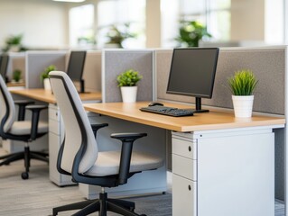 Modern corporate office desk setup promoting productivity and well-being