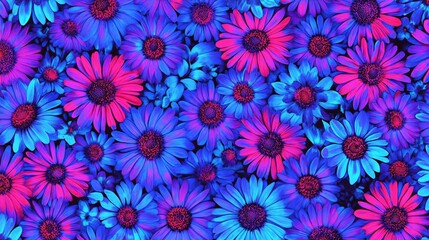 Vibrant Neon Pink and Blue Daisy Flower Seamless Pattern