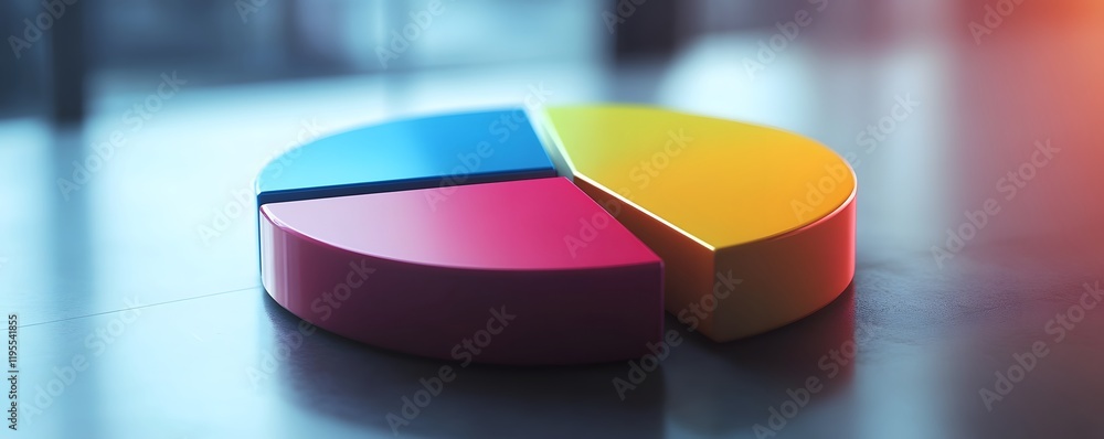 Poster a colorful pie chart placed on a sleek surface, symbolizing data analysis and business reporting. th
