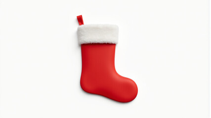 A vibrant red Christmas stocking with a fluffy white cuff, perfect for holiday festivities.