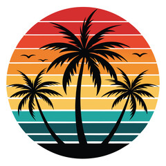 retro sunset beach palm trees silhouette,Palm tree and sunset,summer vibes