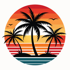 retro sunset beach palm trees silhouette,Palm tree and sunset,summer vibes