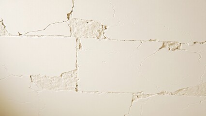 Obraz premium Plaster ceiling with cracks, chips, and peeling, showing signs of aging and wear over time. 
