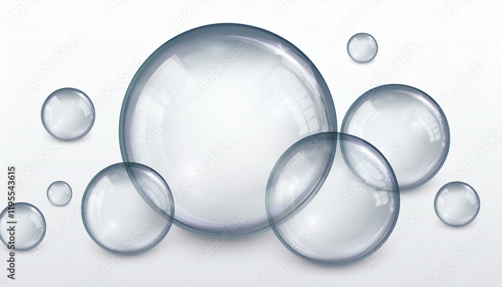 Poster bubbles realistic 3d soap bubble isolate on white background abstract soap foam or glass bubbles wit