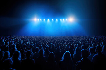 Large crowd gathered in anticipation for a performance under bright stage lights