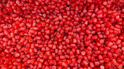 Close-up of bright red Finnish Berries candies. Concept of sweet treats, sweetness, chewiness.