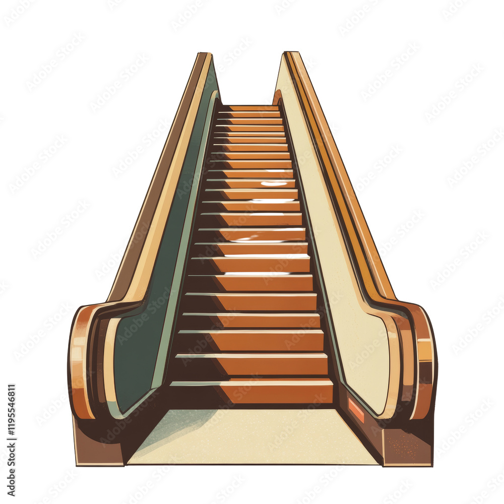 Aufkleber an illustration of an empty retro-styled escalator ascending, showcasing a vintage aesthetic.