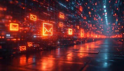 A futuristic holographic interface with floating task cards, calendar events, and reminders glowing in a virtual workspace, Automated email marketing strategy, floating holographic data, sleek modern 