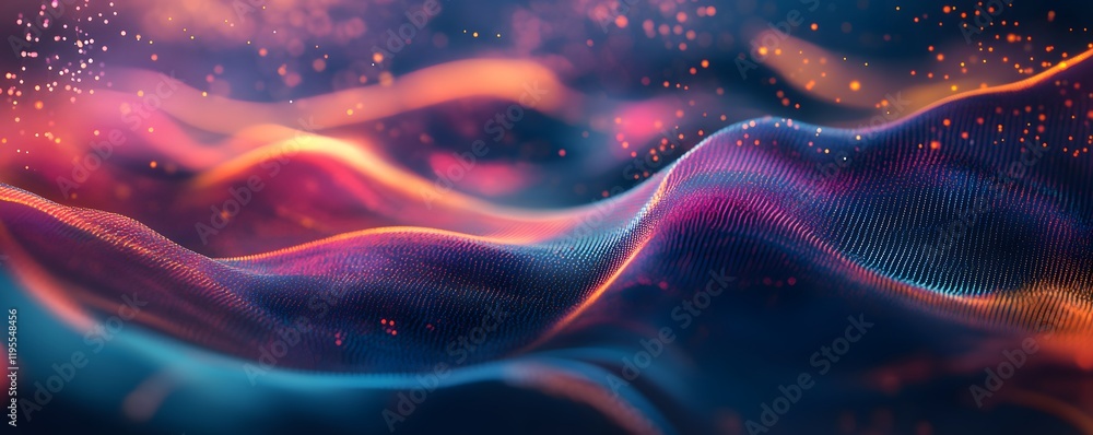 Poster an abstract representation of flowing waves in vibrant colors, evoking a sense of fluidity and motio