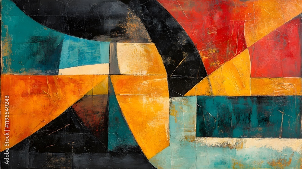 Poster this vibrant abstract artwork features bold colors and geometric shapes that create a dynamic visual