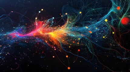 Vibrant abstract digital art showcases a flowing stream of colors and light, representing energy, creativity, and inspiration. Perfect for modern design and artistic projects.