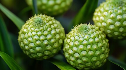 Close up of green edulis fruit in the summer garden