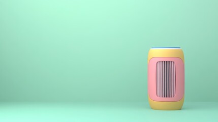 A colorful, modern air purifier stands against a mint green background, emphasizing a clean and stylish home environment.