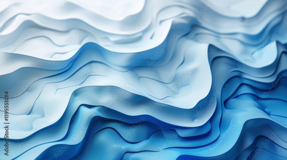 Poster textured blue waves create a soothing visual effect in a layered abstract design
