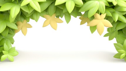 A vibrant archway of green leaves with delicate yellow flowers, creating a fresh and inviting natural scene.