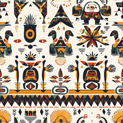 Mexican seamless pattern design cultural heritage textile art vibrant colors traditional symbols artistic style