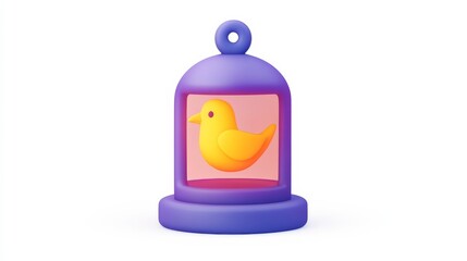 Obraz premium A colorful bird figurine encased in a purple dome, symbolizing whimsy and creativity.