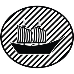 A ship silhouette on retro stipe background.
