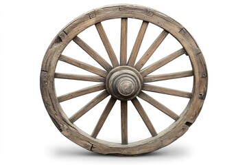 Rustic Wooden Wheel on a Clean White Background with Clipping Path for Retro and Vintage Themes