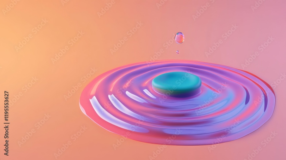 Poster a vibrant, abstract representation of waves emanating from a droplet, set against a soft gradient ba