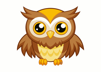 Cute Cartoon Owl with Big Yellow Eyes and Adorable Expression in Kawaii Style
