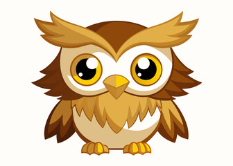 Cute Cartoon Owl with Big Yellow Eyes and Adorable Expression in Kawaii Style