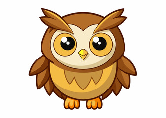 Cute Cartoon Owl with Big Yellow Eyes and Adorable Expression in Kawaii Style