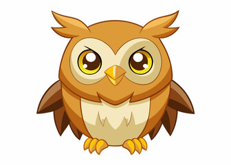 Fototapeta premium Cute Cartoon Owl with Big Yellow Eyes and Adorable Expression in Kawaii Style