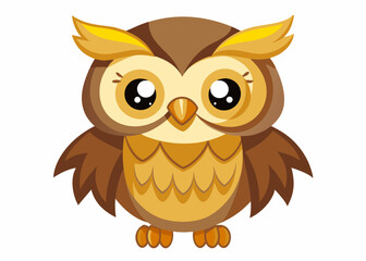 Cute Cartoon Owl with Big Yellow Eyes and Adorable Expression in Kawaii Style
