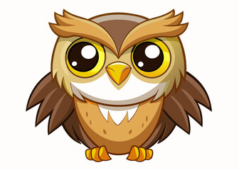 Naklejka premium Cute Cartoon Owl with Big Yellow Eyes and Adorable Expression in Kawaii Style