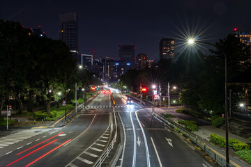 Tokyo, Japan - 07.06.2024: Long Exposure of Minato City Street 