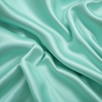 Mint green color luxurious fabric with a satin, linen like texture or silk cloth material
