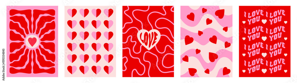 Poster creative romantic set vertical backgrounds in style retro. happy valentines day greeting card. vecto