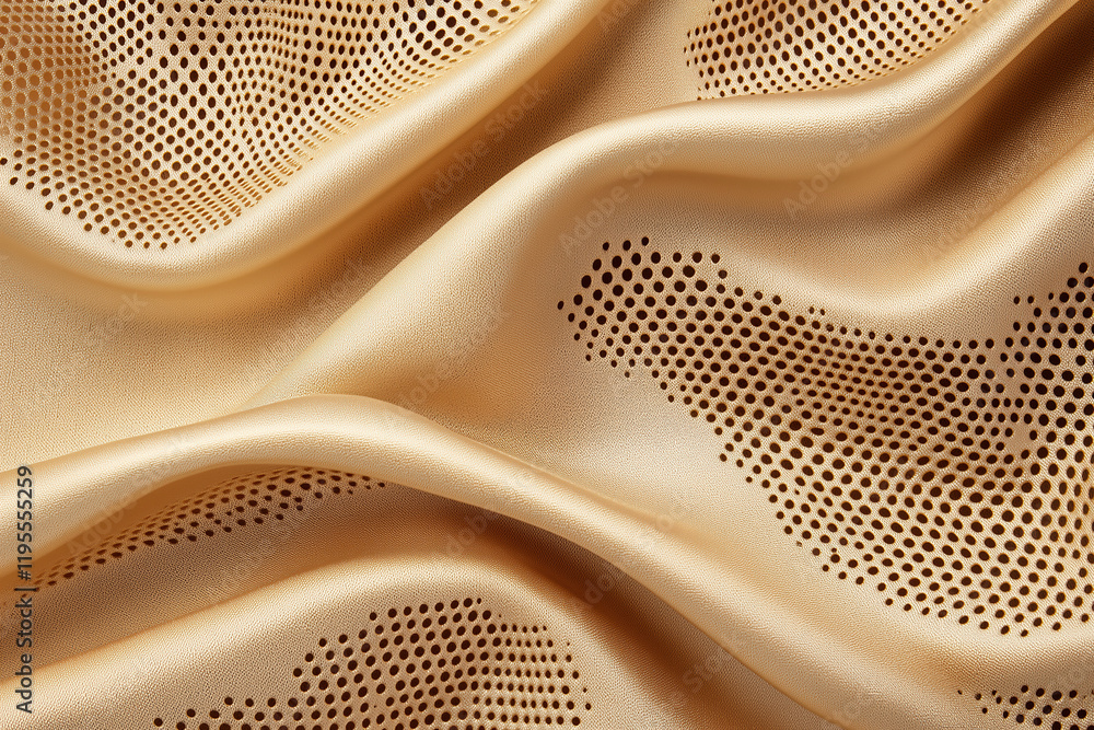 Poster shimmering golden fabric with a distinctive perforated pattern draped elegantly