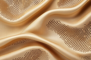Shimmering golden fabric with a distinctive perforated pattern draped elegantly