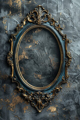 A gold and blue framed oval mirror with a gold frame