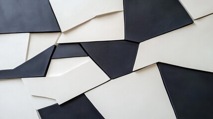 Abstract monochrome wall art.  Black and white geometric shapes create a modern, textured design.