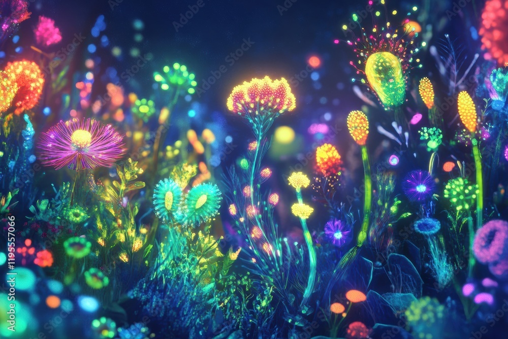Leinwandbilder Exploring a vibrant microscopic ecosystem filled with friendly glowing microbes and unique flora. Generative AI