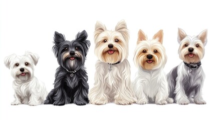 Diverse Canines: Group of Dogs in Various Sizes Displayed on White Background