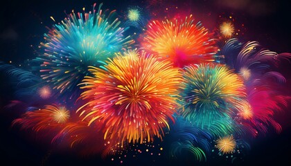 Fototapeta premium colorful exploding fireworks on dark background festive salute