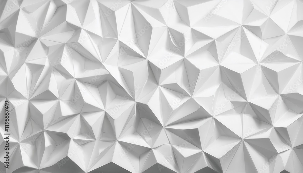 Poster geometric white 3d origami texture with faceted triangular pattern for modern background, graphic de