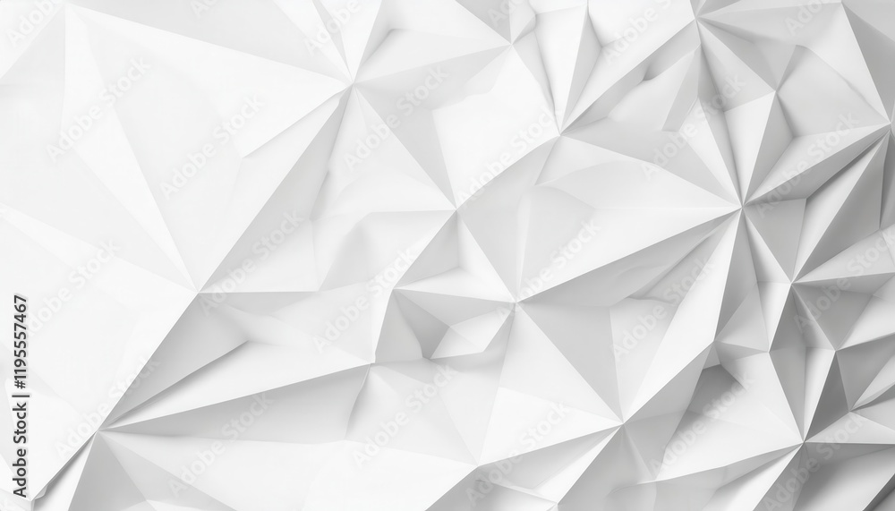 Poster geometric white 3d origami texture with faceted triangular pattern for modern background, graphic de
