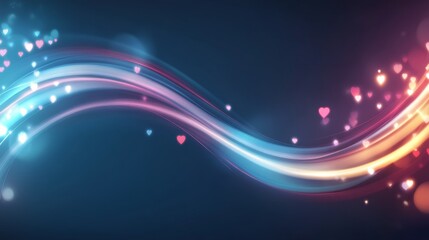 Obraz premium Elegant Abstract Background with Swirling Lights and Floating Hearts in Soft Blue and Pink Tones
