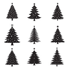 Christmas tree set black silhouette vector illustration isolated on a white background