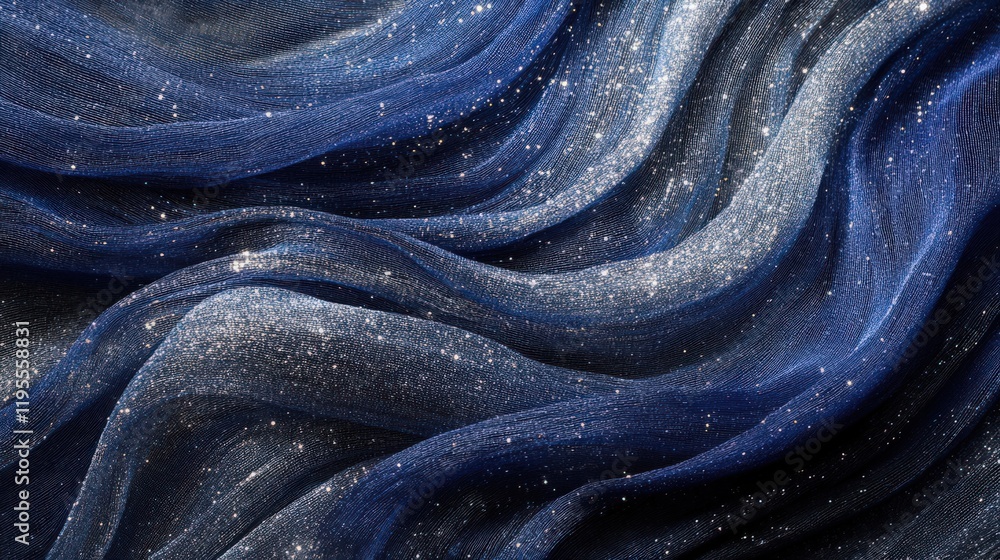 Poster a flowing abstract fabric with sparkling texture and color gradients creating a celestial effect