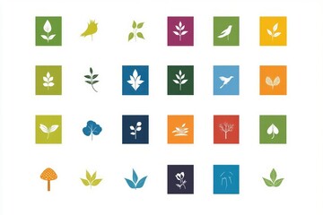 ecological icon set showcasing nature and sustainability themes clean design vibrant colors