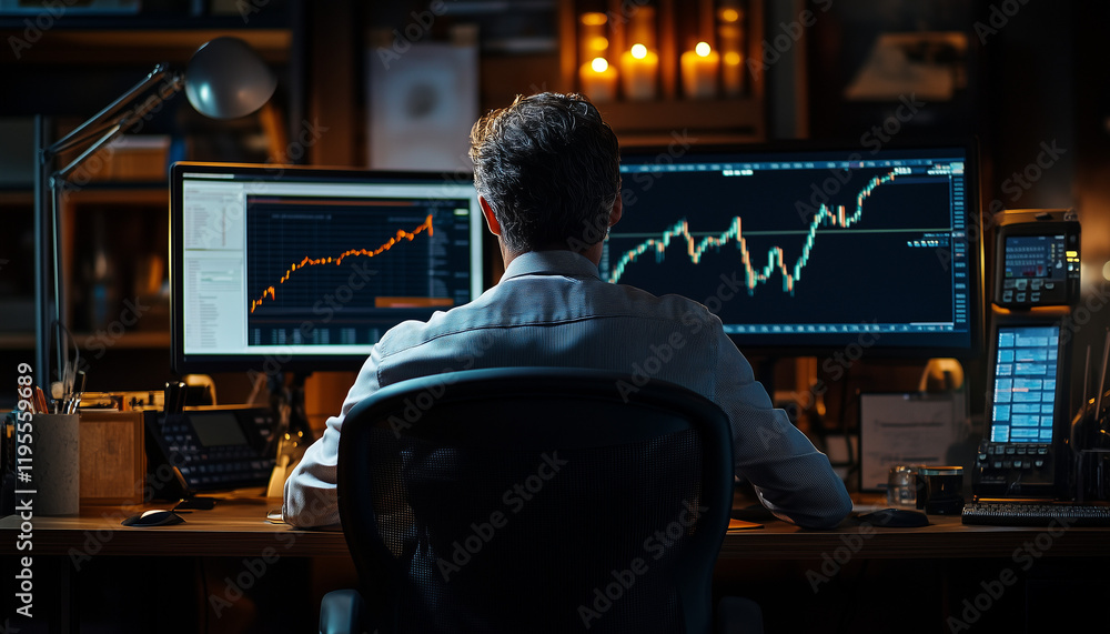 Wall mural trader watching chart of asset that rallies